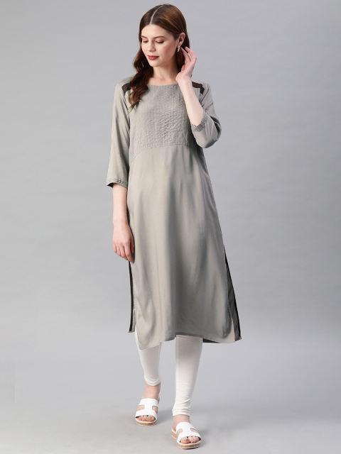 

Jaipur Kurti Women Grey Solid Straight Kurta