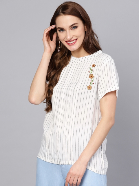 

Jaipur Kurti Women White & Black Striped Top