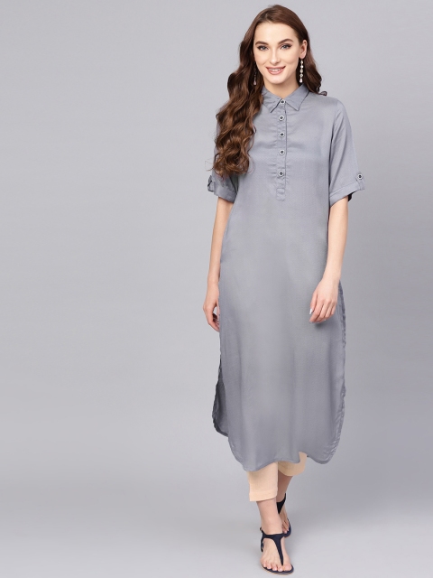 

Jaipur Kurti Women Grey & Cream-Coloured Printed Kurta with Trousers