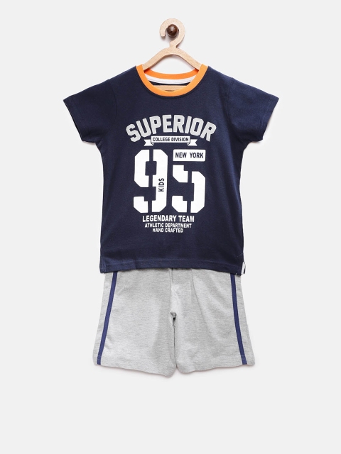 

TAMBOURINE Boys Navy Blue & Grey Printed T-shirt with Shorts