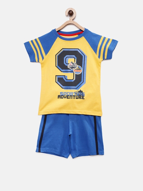 

TAMBOURINE Boys Yellow & Blue Printed T-shirt with Shorts