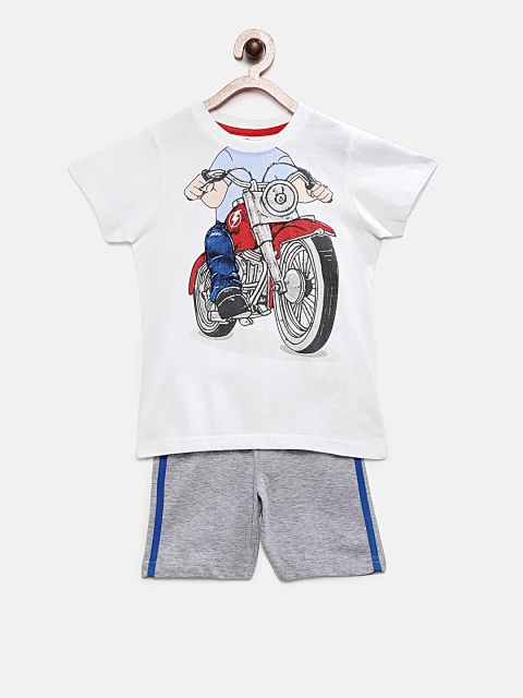 

TAMBOURINE Boys White & Grey Printed T-shirt with Shorts