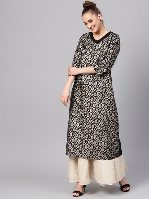 

Jaipur Kurti Women Black & Silver Printed A-Line Kurta