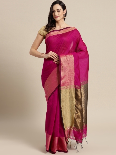 

FIROZA Magenta Solid Handloom Saree