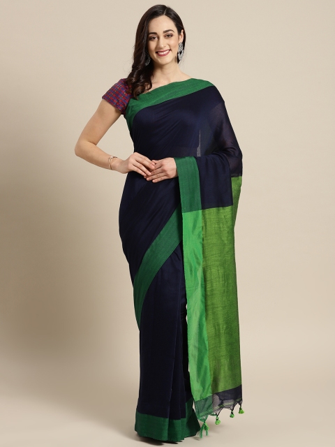 

FIROZA Navy Blue & Green Solid Saree