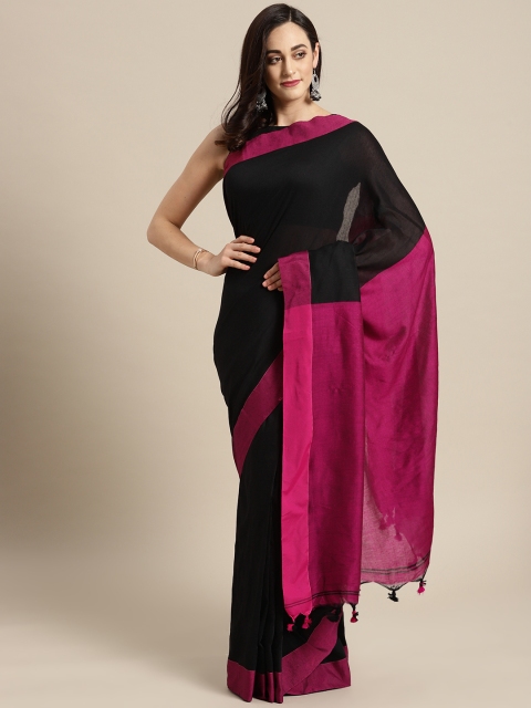 

FIROZA Black & Magenta Solid Saree