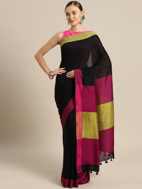 

FIROZA Black Solid Saree