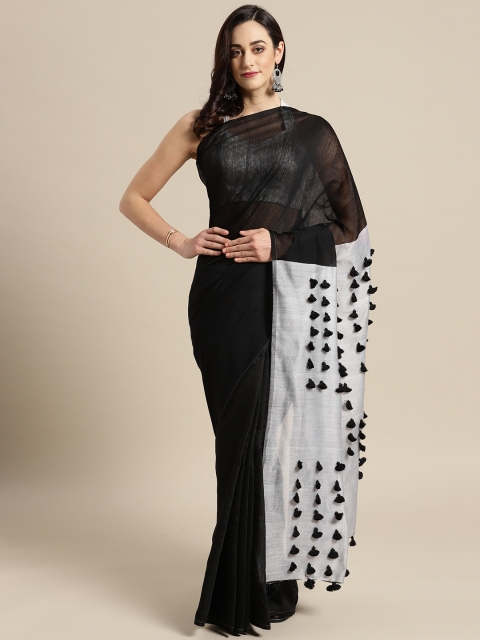 

FIROZA Black Solid Saree