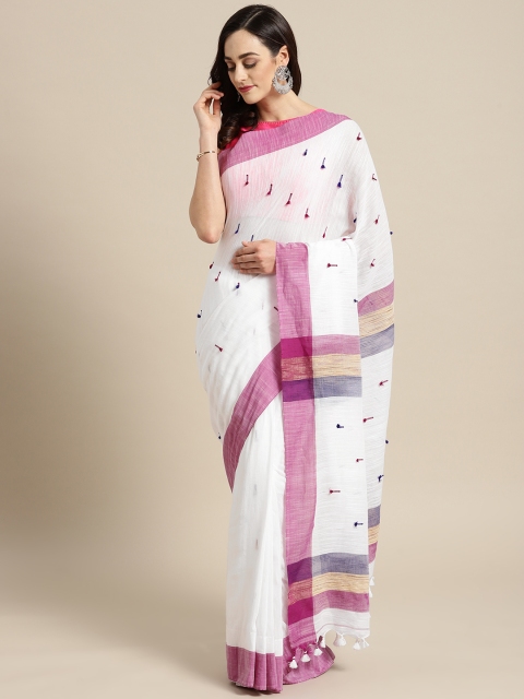 

FIROZA White & Purple Handloom Woven Design Handloom Saree