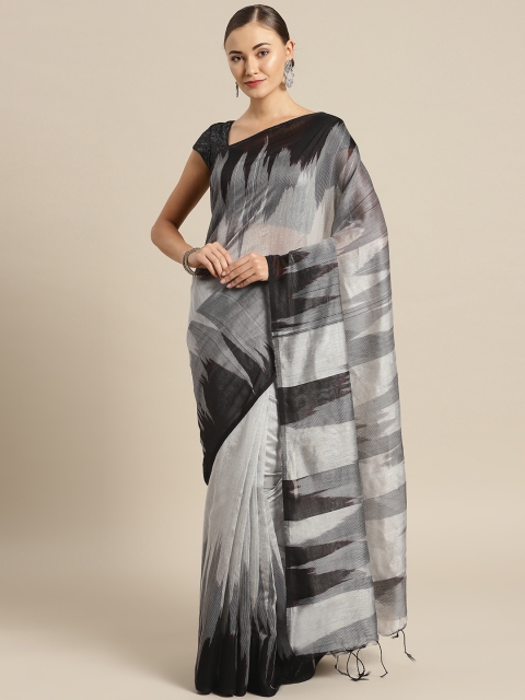 

FIROZA Grey & Black Woven Design Handloom Saree