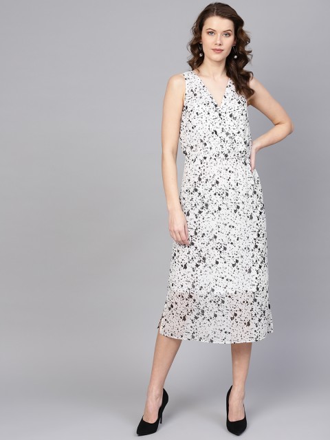 

Femella Women White & Black Printed Wrap Dress