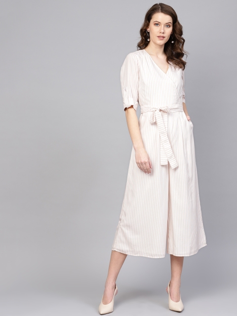

Femella Women Pink & White Striped Culotte Jumpsuit