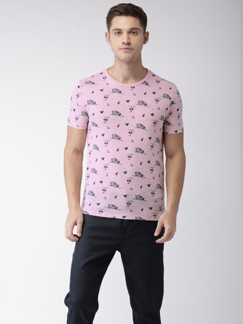

Flying Machine Men Peach-Coloured Printed Round Neck T-shirt