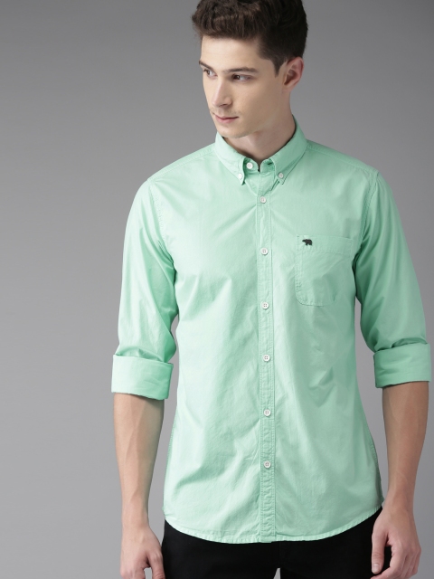 

THE BEAR HOUSE Men Sea Green Slim Fit Solid Casual Shirt