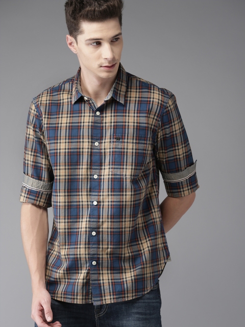 

THE BEAR HOUSE Men Blue & Beige Regular Fit Checked Casual Shirt