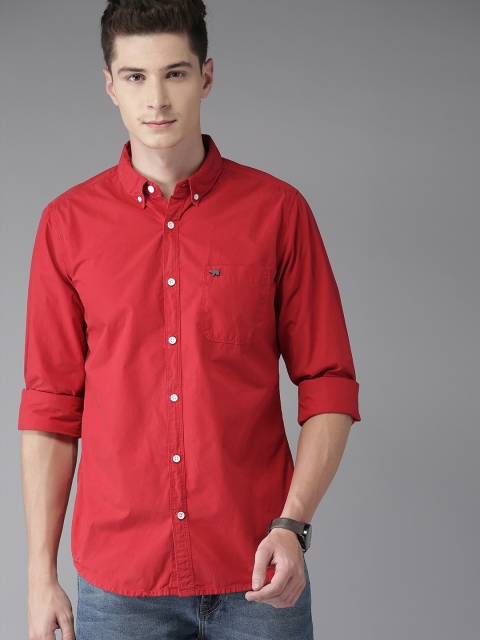 

THE BEAR HOUSE Men Red Slim Fit Solid Casual Shirt