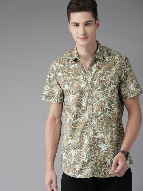 

THE BEAR HOUSE Men Green Slim Fit Printed Casual Shirt
