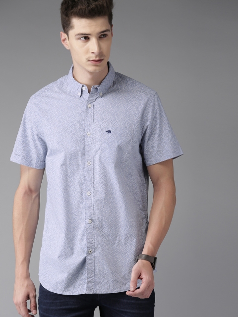 

THE BEAR HOUSE Men Blue & White Slim Fit Printed Casual Shirt