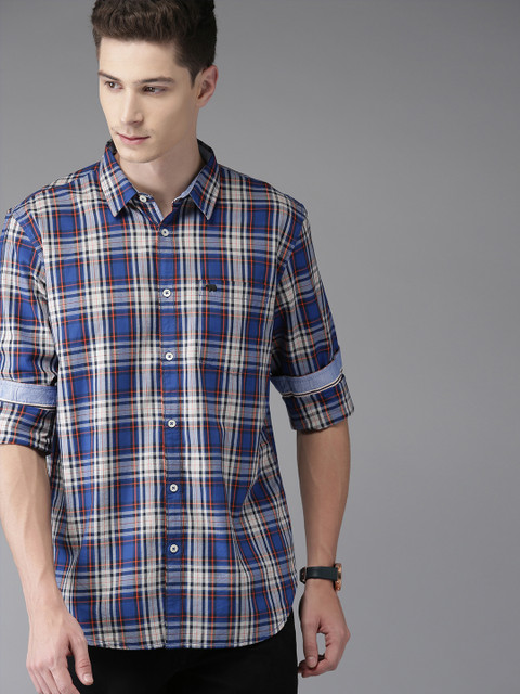 

THE BEAR HOUSE Men Blue & Red Regular Fit Checked Casual Shirt