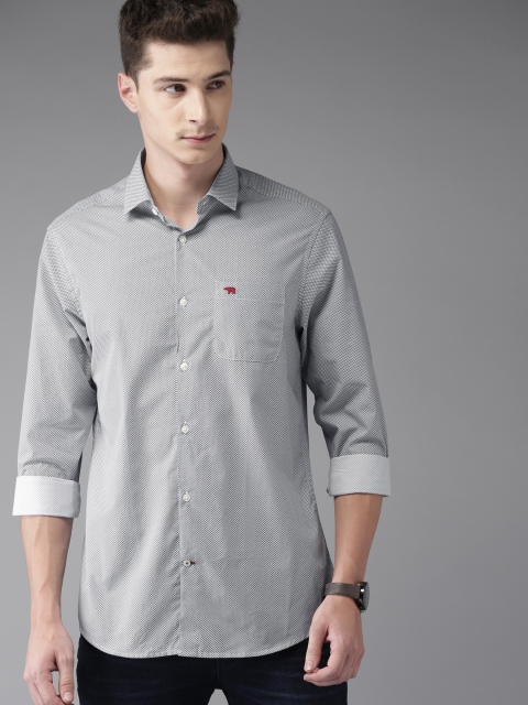 

THE BEAR HOUSE Men Blue & White Slim Fit Printed Casual Shirt