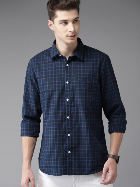 

THE BEAR HOUSE Men Blue & Brown Regular Fit Checked Casual Shirt