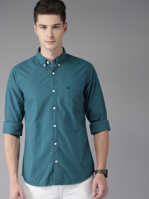 

THE BEAR HOUSE Men Teal Blue Slim Fit Solid Casual Shirt