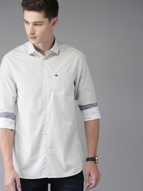 

THE BEAR HOUSE Men White Slim Fit Printed Casual Shirt