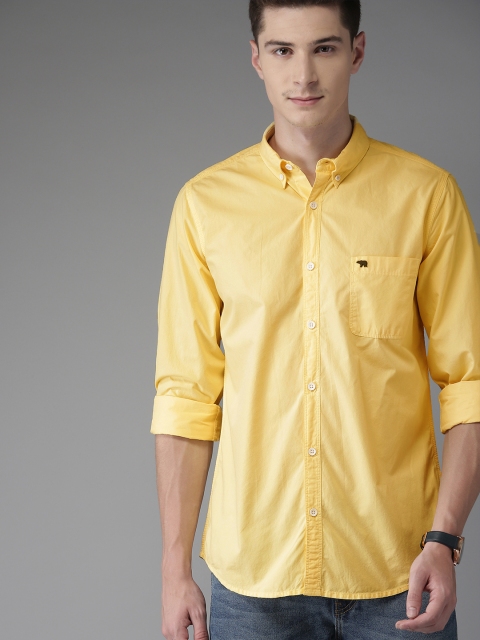 

THE BEAR HOUSE Men Yellow Slim Fit Solid Casual Shirt