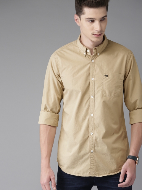 

THE BEAR HOUSE Men Beige Slim Fit Solid Casual Shirt