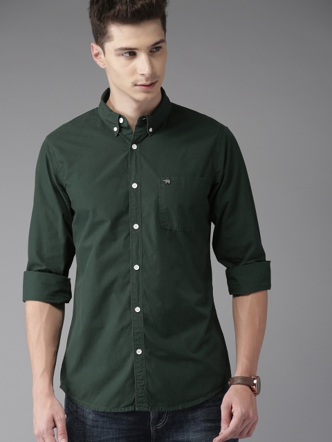 

THE BEAR HOUSE Men Green Slim Fit Solid Casual Shirt