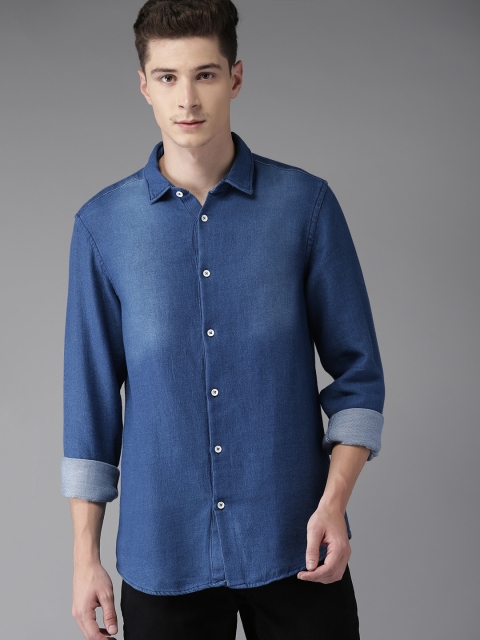 

THE BEAR HOUSE Men Blue Regular Fit Faded Casual Shirt