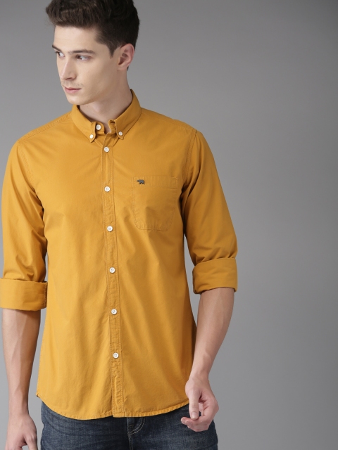 

THE BEAR HOUSE Men Mustard Yellow Slim Fit Solid Casual Shirt