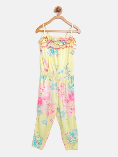 

Lazy Shark Girls Yellow & Pink Floral Print Basic Jumpsuit