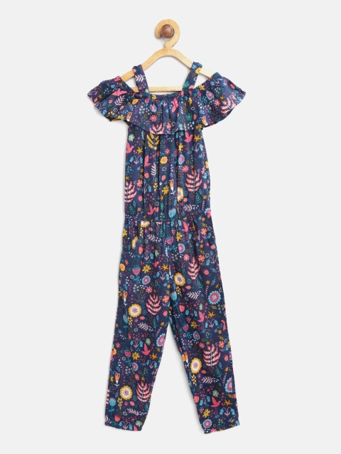 

Lazy Shark Girls Navy Blue & Pink Printed Off-Shoulder Basic Jumpsuit