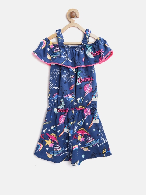 

Lazy Shark Girls Blue & Pink Printed Off-Shoulder Playsuit