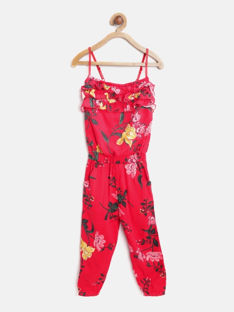 

Lazy Shark Girls Red & Green Floral Print Basic Jumpsuit
