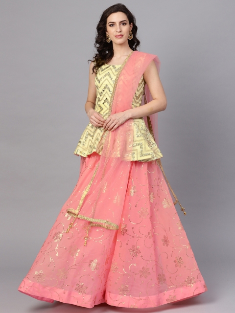 

Chhabra 555 Off-White & Peach-Coloured Made-to-measure Embellished Lehenga Choli