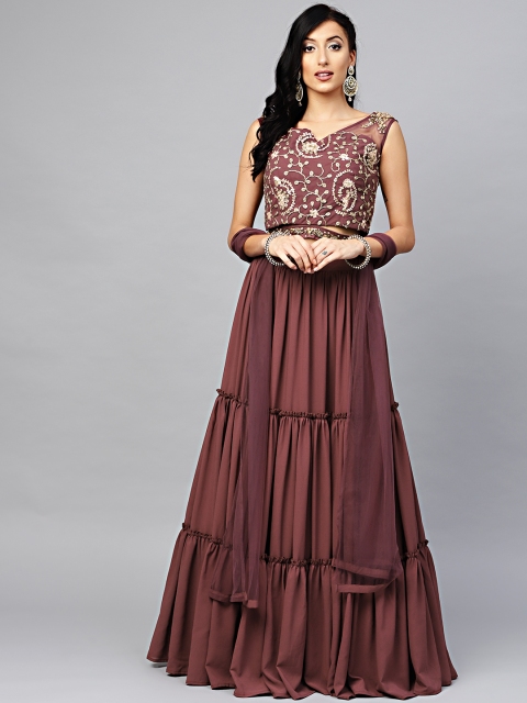 

Chhabra 555 Women Burgundy Made to Measure Lehenga with Blouse & Dupatta