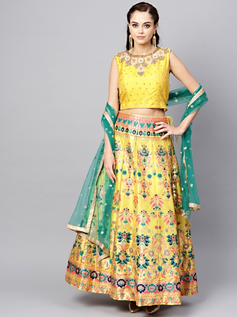 

Chhabra 555 Women Yellow & Green Made to Measure Silk Lehenga Choli With Dupatta