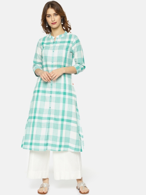 

Alena Women Teal Blue & White Checked A-Line Kurta