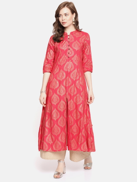 

Alena Women Coral Pink Printed A-Line Kurta