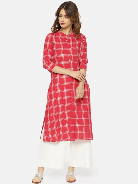 

Alena Women Red & White Checked A-Line Kurta