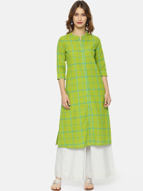 

Alena Women Green & Blue Checked A-Line Kurta