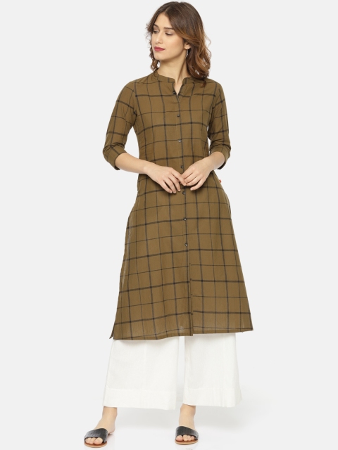 

Alena Women Brown Checked A-Line Kurta