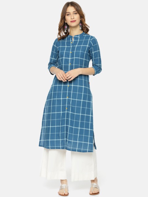 

Alena Women Blue & White Checked A-Line Kurta