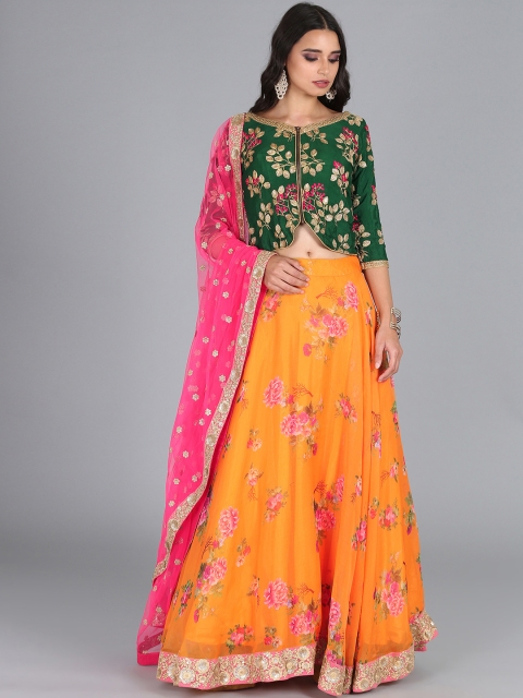 

EthnoVogue Mustard Orange & Green Embroidered Made to Measure Lehenga Set