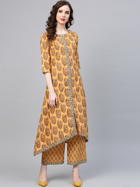 

Indo Era Women Mustard Yellow & Green Printed Kurta with Palazzos