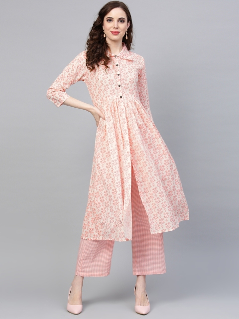 

Indo Era Women Off-White & Red Printed Kurta with Palazzos