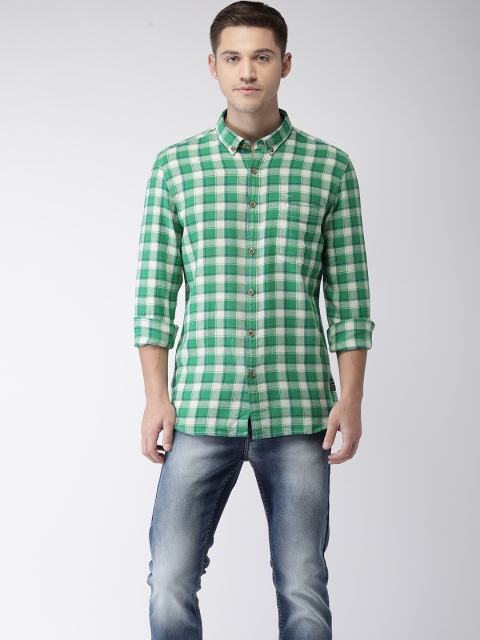 

Flying Machine Men Green & Off-White Regular Fit Checked Casual Shirt