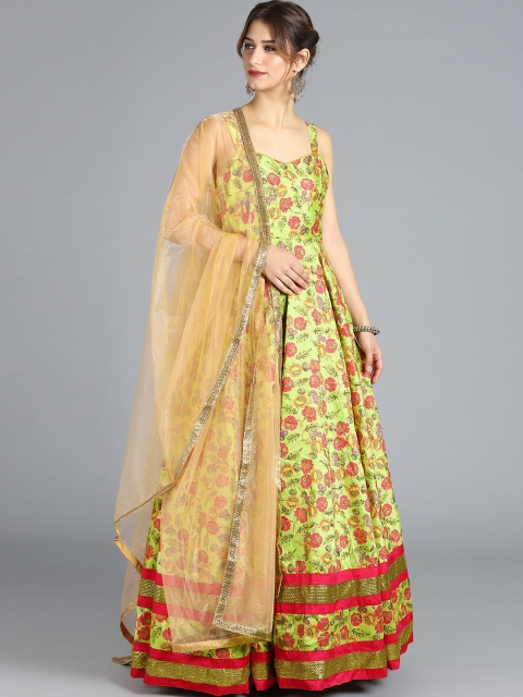 

Bollywood Vogue Women Green & Pink Embroidered Kurta with Trousers & Dupatta